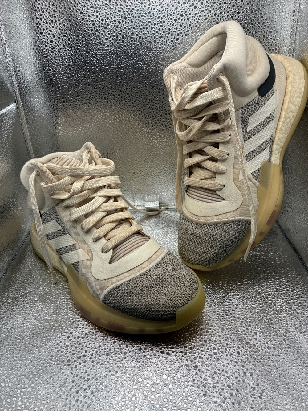 adidas High-Top Athletic Sneakers in Cream and Gray
